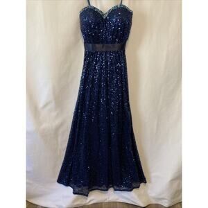 La Femme Navy Blue Sequin Gown Size 0 Prom Ball Gala QuinCeara Homecoming 103544